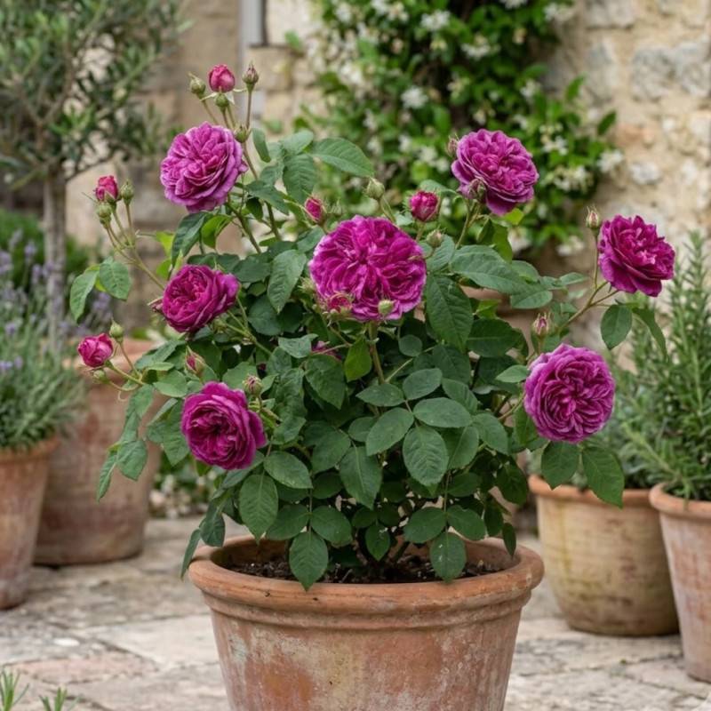 Rosier ancien Charles de Mills à fleurs Rose/ - feuillage Caduc - Pot de 3L - 20/40 cm - Image 2