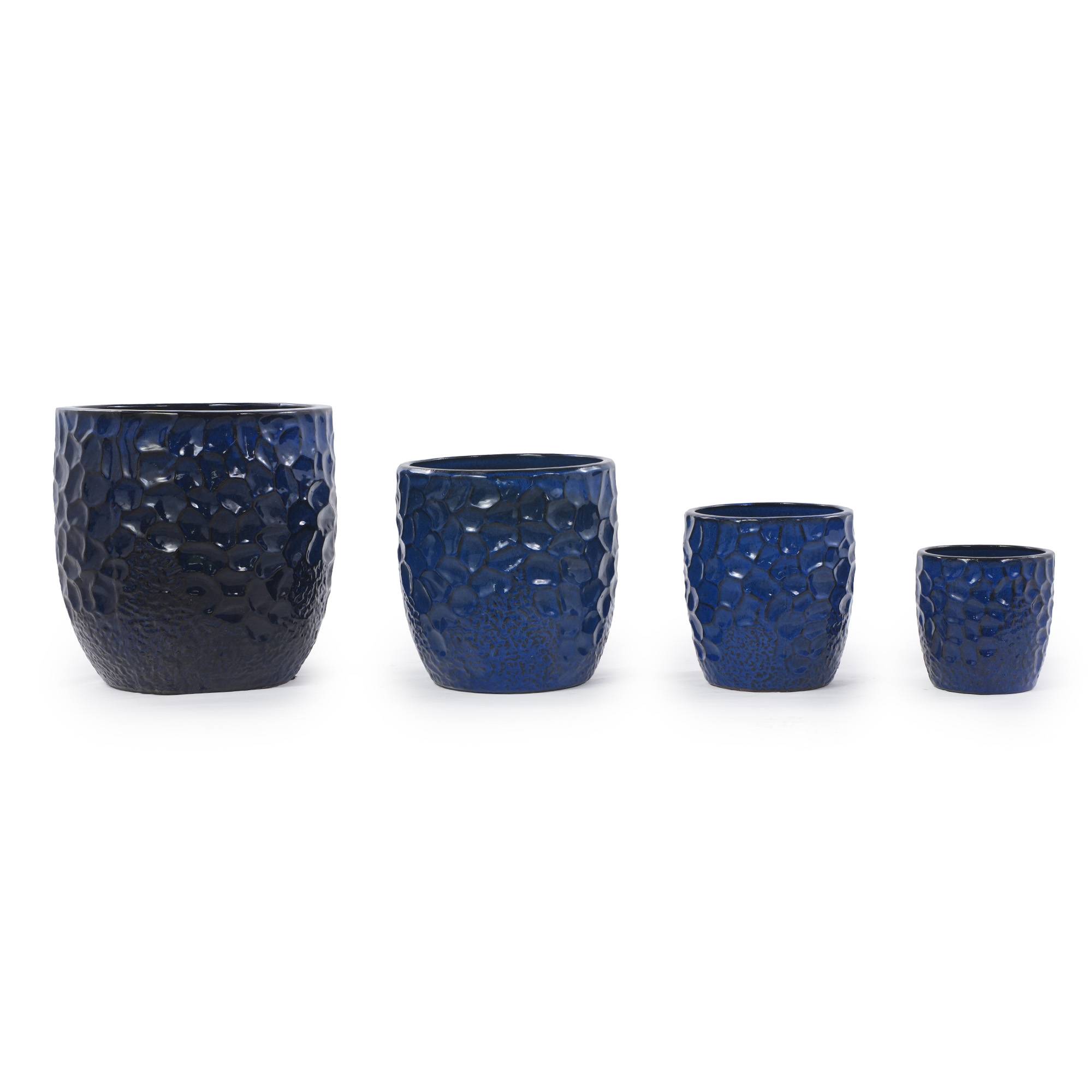 ComfortXL - Pot de fleurs céramique Ø18 cm bleu marine relief martelé intérieur succulentes drainage - ComfortXL Outdoor Living - Image 8