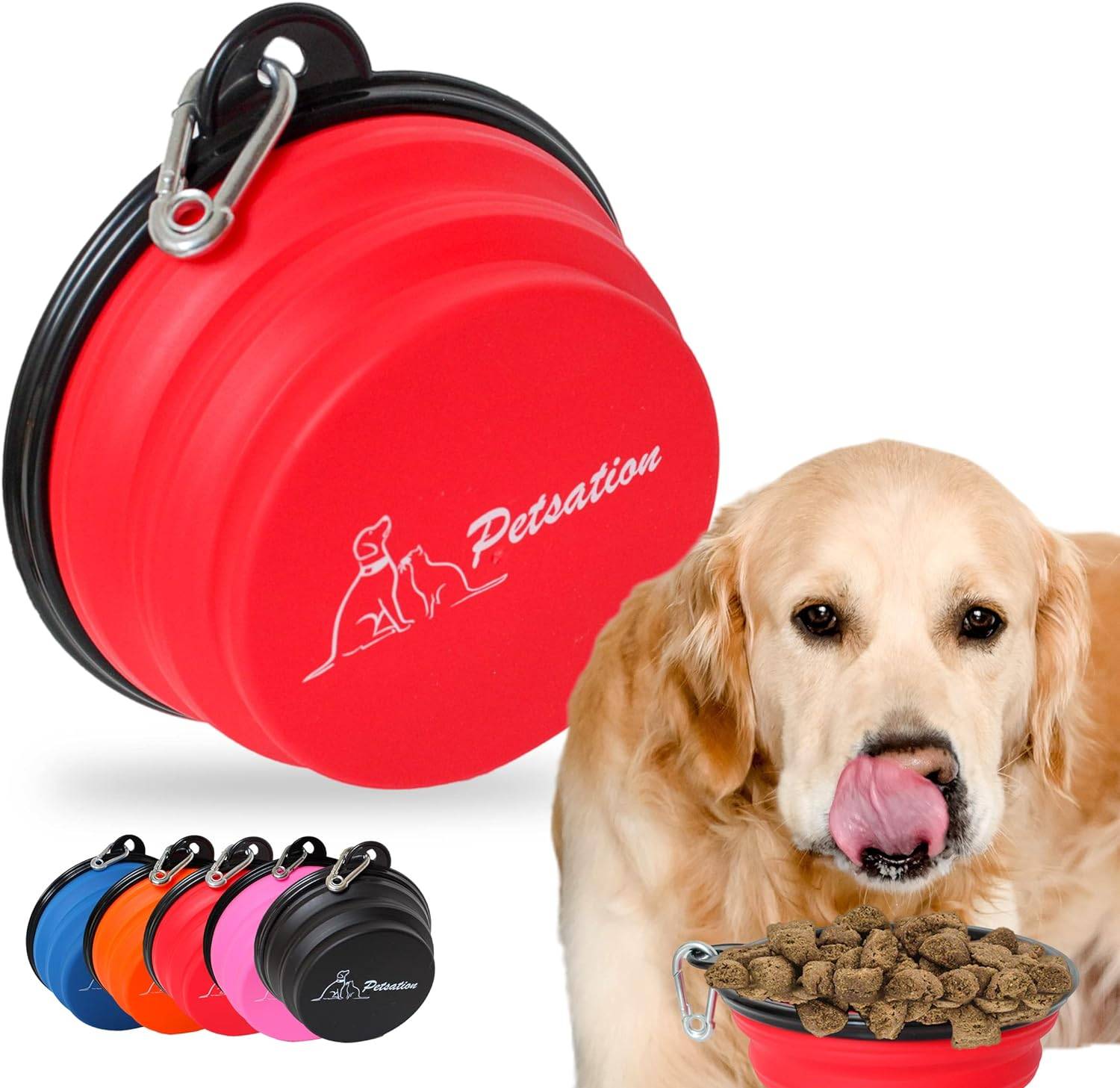 Petsation - Gamelle de voyage pliable en silicone - eau et nourriture pour chien et chat (rouge, 1000 + 350ml) - Petsation - Image 1