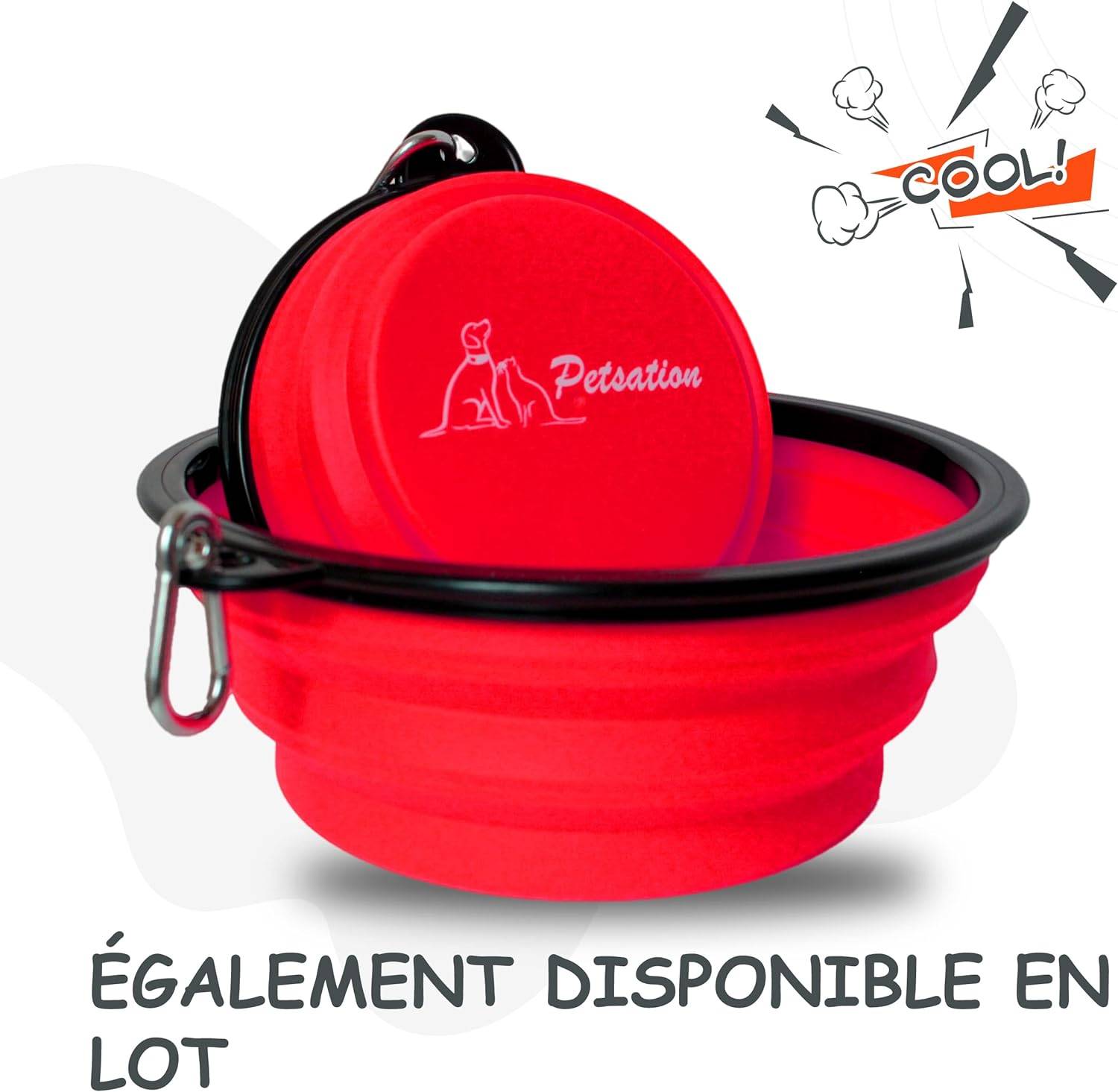 Petsation - Gamelle de voyage pliable en silicone - eau et nourriture pour chien et chat (rouge, 1000 + 350ml) - Petsation - Image 8