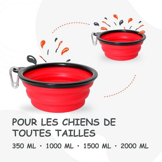 Petsation - Gamelle de voyage pliable en silicone - eau et nourriture pour chien et chat (rouge, 1000 + 350ml) - Petsation - Image 7