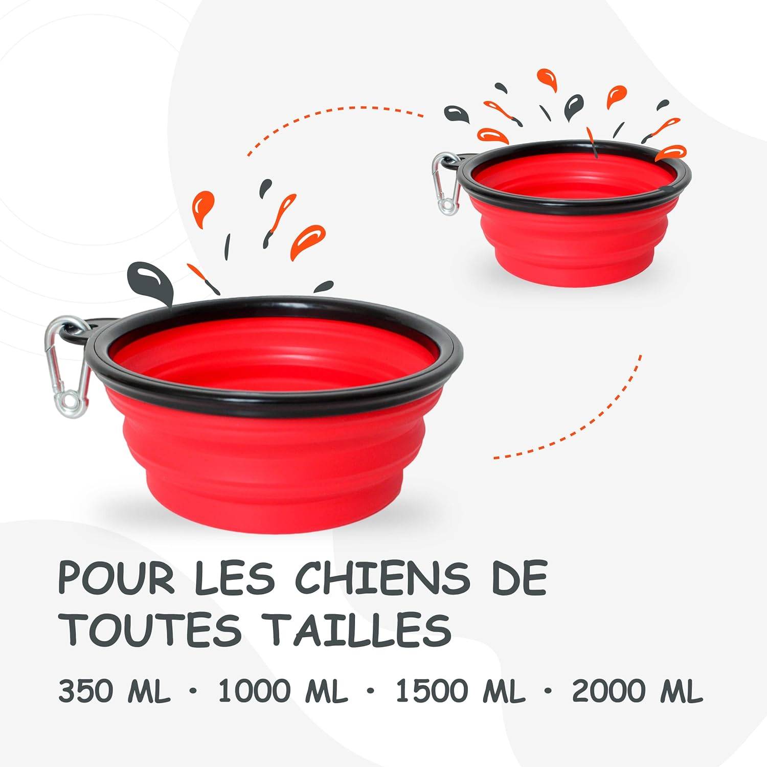 Petsation - Gamelle de voyage pliable en silicone - eau et nourriture pour chien et chat (rouge, 1000 + 350ml) - Petsation - Image 7