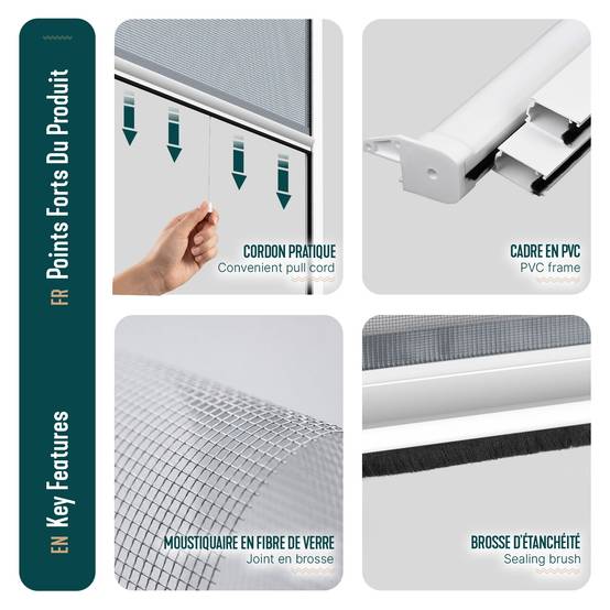 Vounot - Moustiquaire de fenêtre L100 x H160 cm enroulable et recoupable en PVC blanc VOUNOT® - Image 6