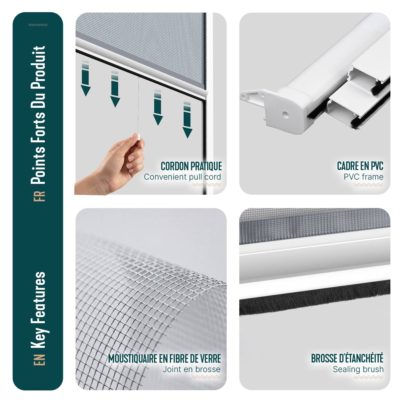 Vounot - Moustiquaire de fenêtre L100 x H160 cm  enroulable et recoupable en PVC blanc VOUNOT® - Image 6
