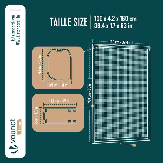 Vounot - Moustiquaire de fenêtre L100 x H160 cm enroulable et recoupable en PVC blanc VOUNOT® - Image 3