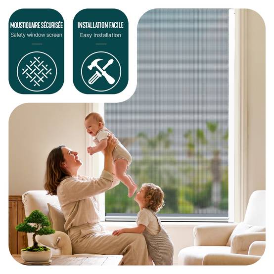 Vounot - Moustiquaire de fenêtre L100 x H160 cm enroulable et recoupable en PVC blanc VOUNOT® - Image 5