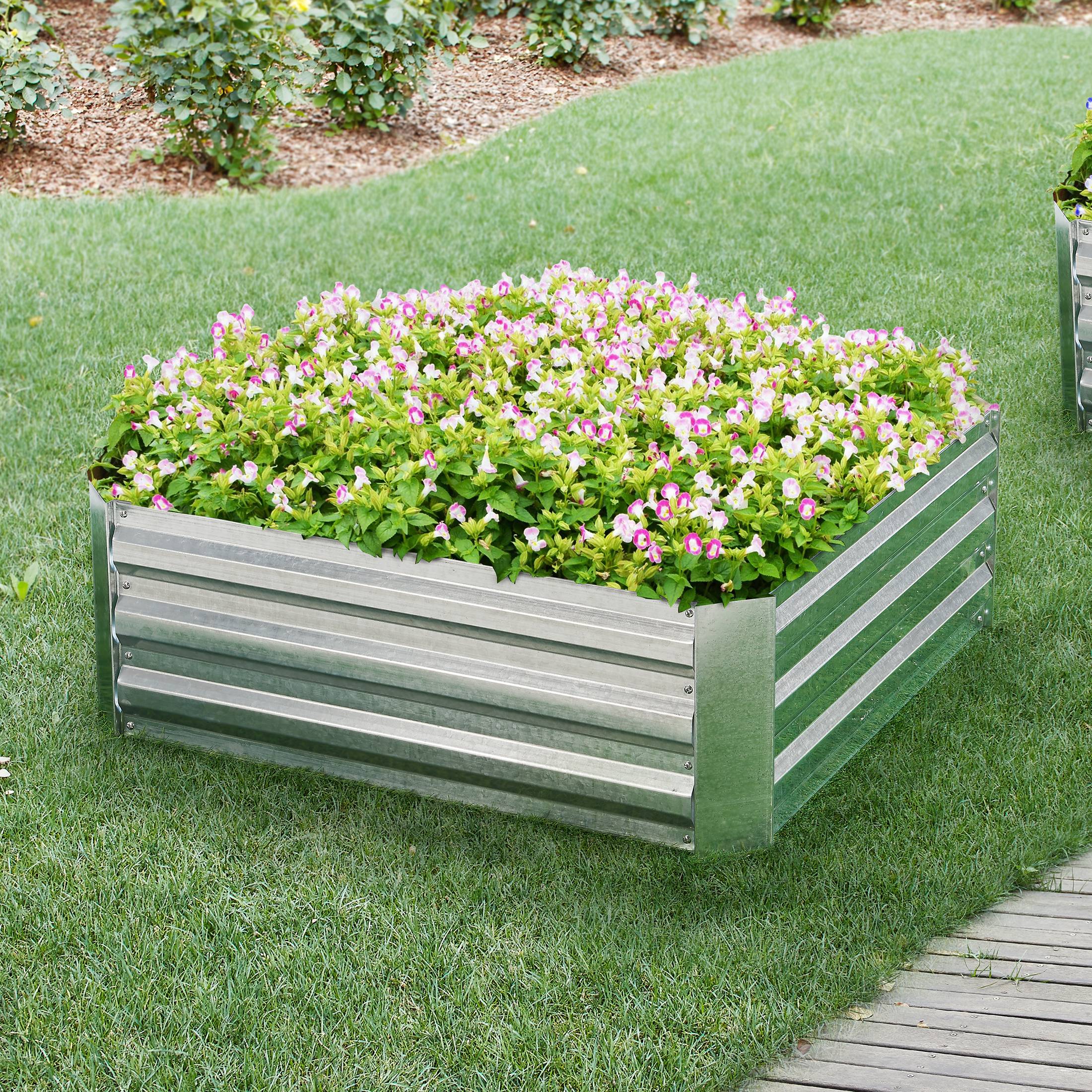 Carré potager Barneveld cadre sans fond en acier 90 x 90 x 30 cm argenté [en.casa] - Image 2