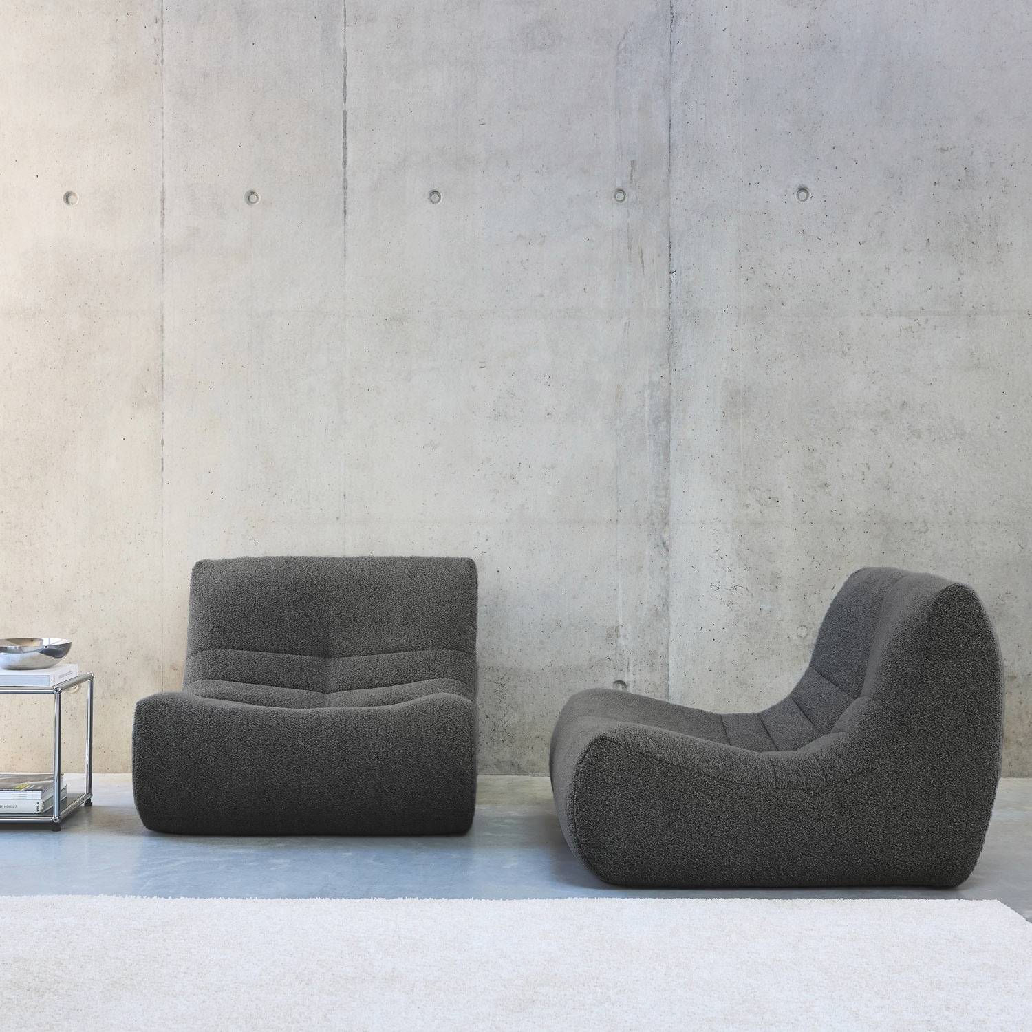 sweeek - Lot de 2 fauteuils chauffeuses en bouclette texturée anthracite style contemporain 1 place | sweeek - Image 1