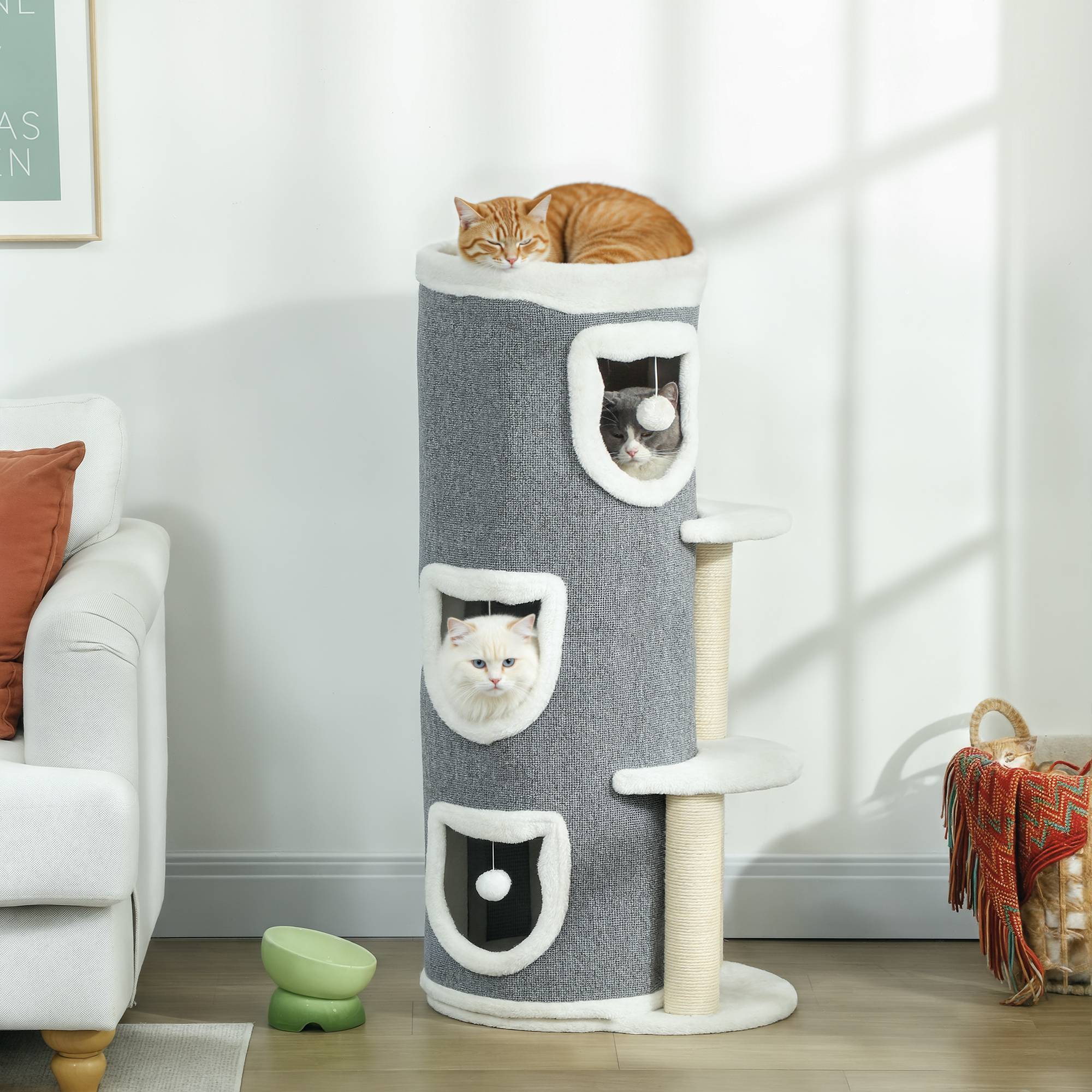 Arbre à chat sisal et peluche gris 50 x 36 x 101 cm - PANGIVO - Image 4