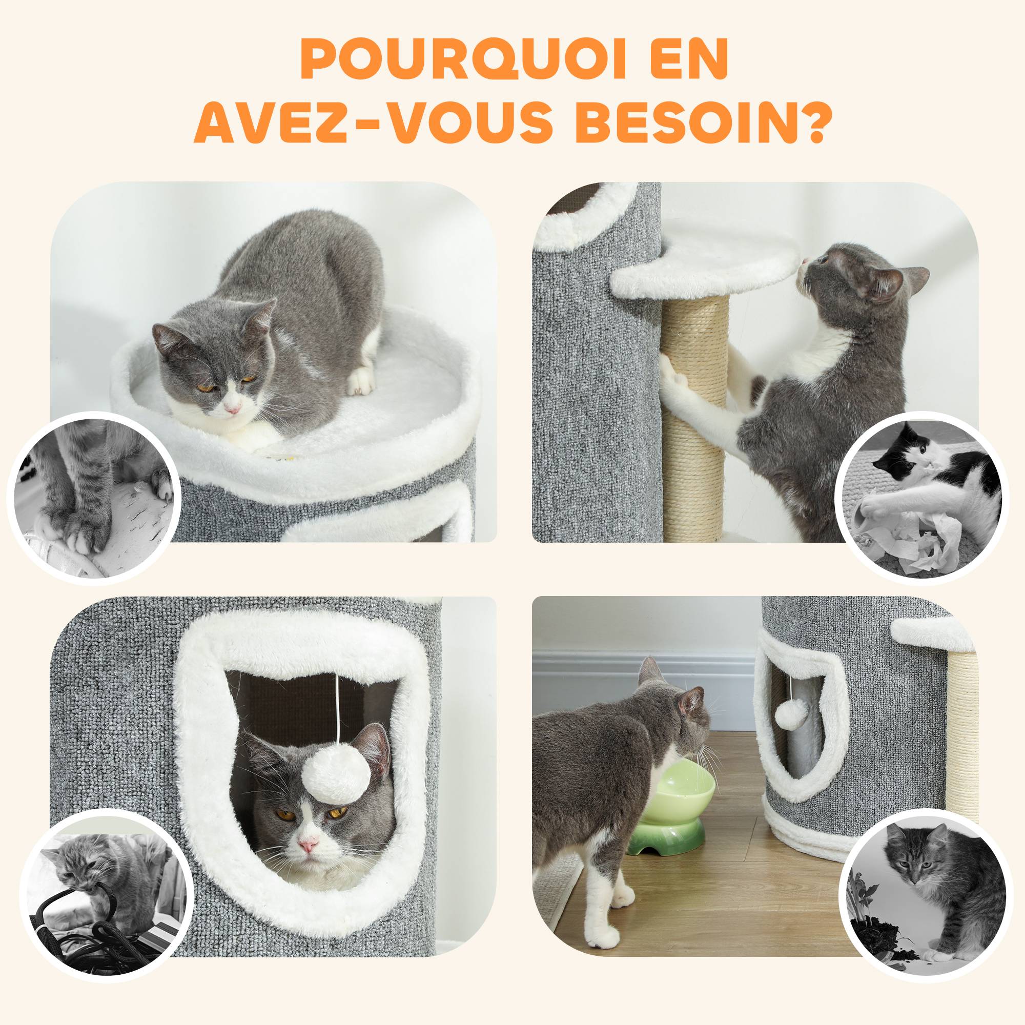Arbre à chat sisal et peluche gris 50 x 36 x 101 cm - PANGIVO - Image 9