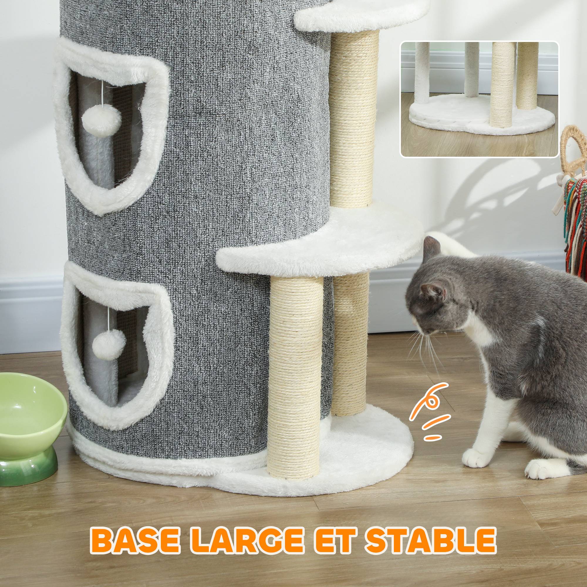 Arbre à chat sisal et peluche gris 50 x 36 x 101 cm - PANGIVO - Image 8