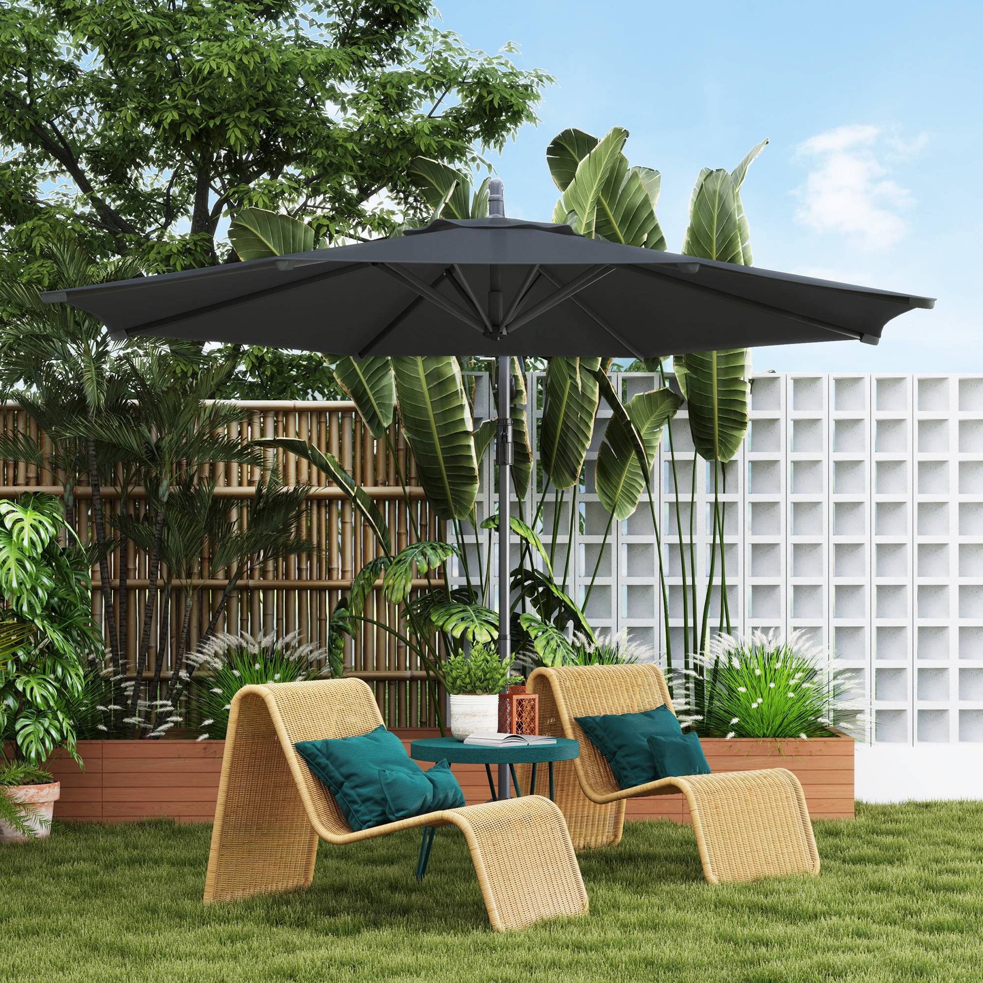 Parasol déporté octogonal rabattable diamètre 3 m parasol de jardin avec pied en croix noir fr322 - Image 4