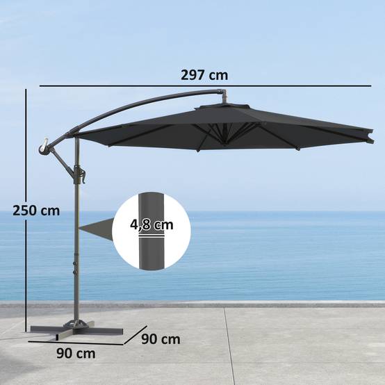 Parasol déporté octogonal rabattable diamètre 3 m parasol de jardin avec pied en croix noir fr322 - Image 5