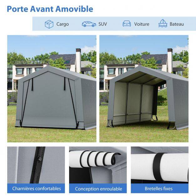 Helloshop26 - Abri garage pour voiture 290 x 490 cm tente de stockage en acier abri de voiture toutes saisons pour suv bateau - Image 4