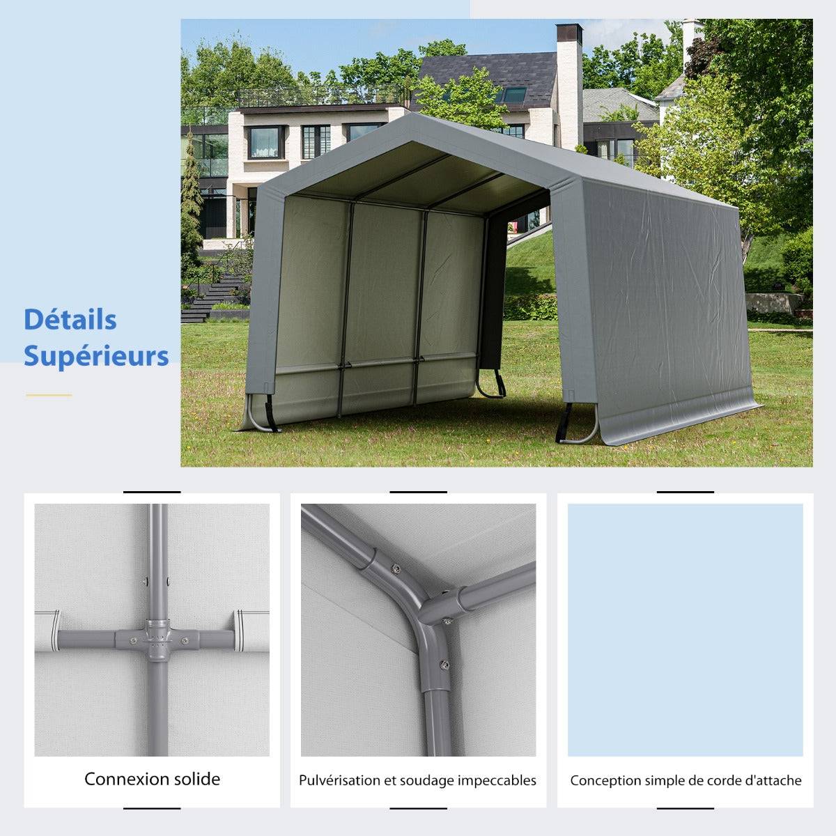 Helloshop26 - Abri garage pour voiture 290 x 490 cm tente de stockage en acier abri de voiture toutes saisons pour suv bateau - Image 2