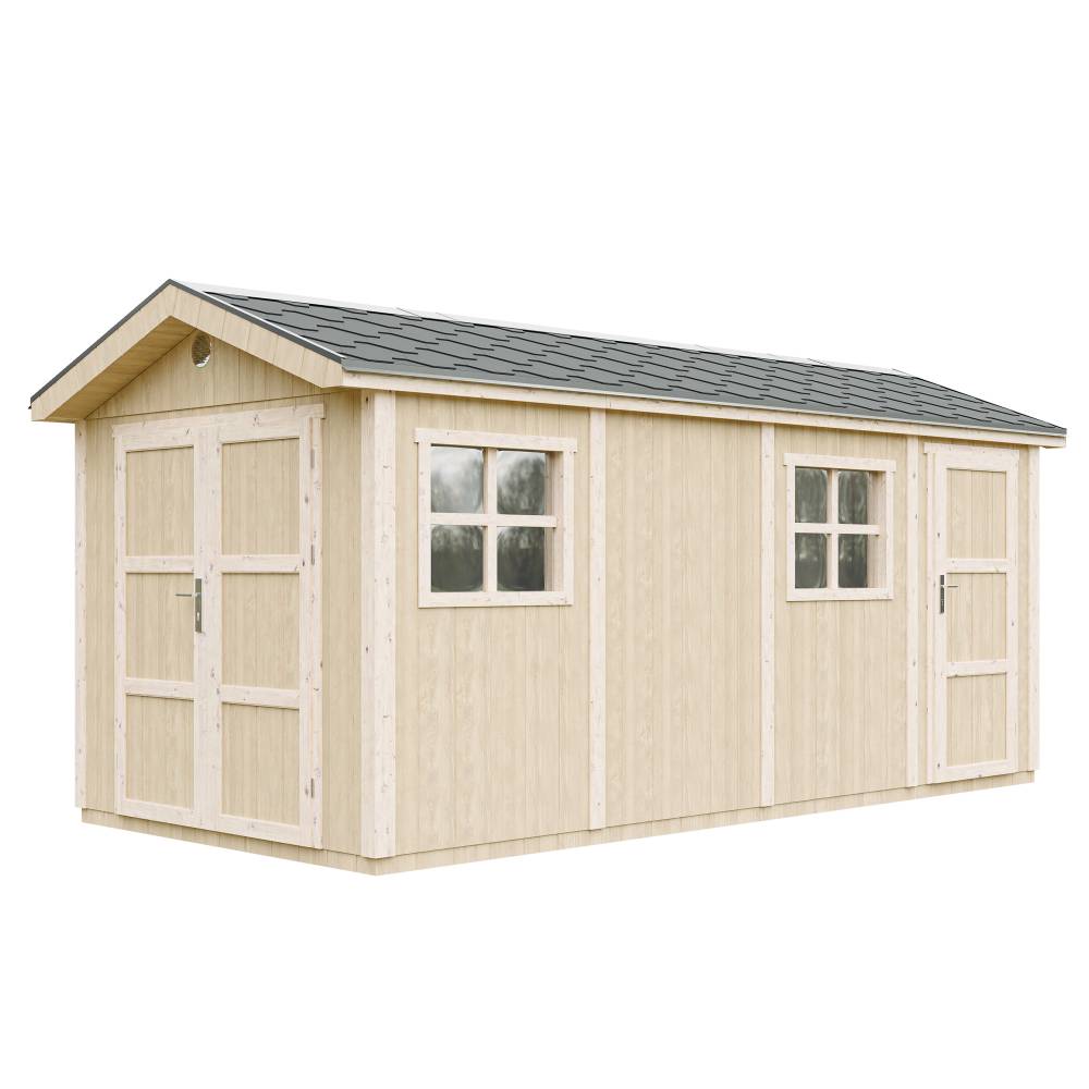 Timbela - Abri de Jardin Qualité Premium 8.52 + 2.95 m² - H252x250x530 cm avec un sol et des bardeaux bitumineuxs - Timbela M915C - Image 1