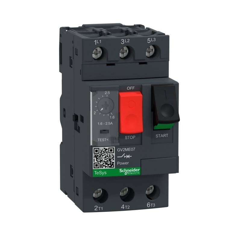 Schneider Electric - TeSys - Disjoncteur moteur magnéto-thermique GV2ME07 - 3P - commande par bouton poussoir - réglage th. 1.6 à 2.5A - Image 1