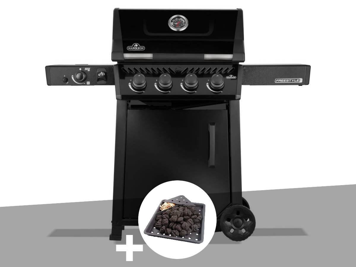 Napoleon - Barbecue gaz Freestyle 425 noir PRO 4 brûleurs + 1 sizzle zone + Plateau charbon - Napoléon