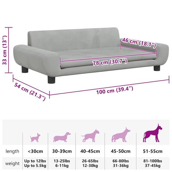 Vidaxl - Lit pour chien gris clair 100x54x33 cm velours vidaXL 171982 - Image 3
