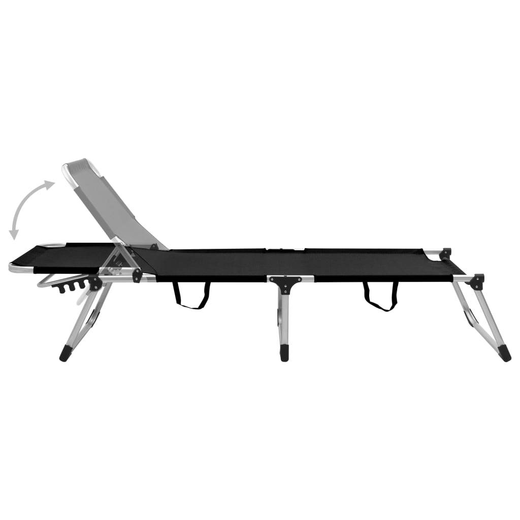 Helloshop26 - Transat chaise longue bain de soleil lit de jardin terrasse meuble d'extérieur pliable extra haute pour seniors aluminium noir - Image 4