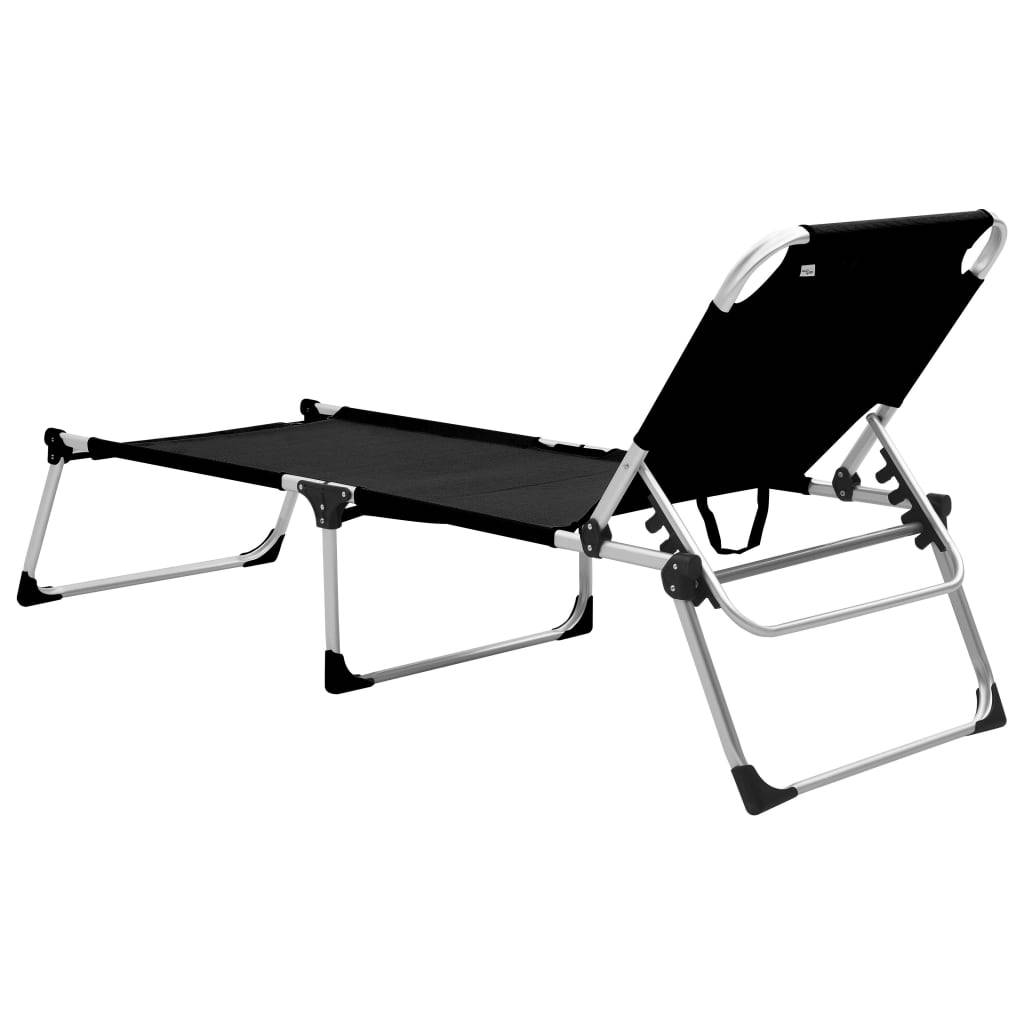 Helloshop26 - Transat chaise longue bain de soleil lit de jardin terrasse meuble d'extérieur pliable extra haute pour seniors aluminium noir - Image 5