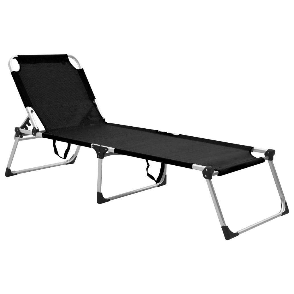 Helloshop26 - Transat chaise longue bain de soleil lit de jardin terrasse meuble d'extérieur pliable extra haute pour seniors aluminium noir - Image 1