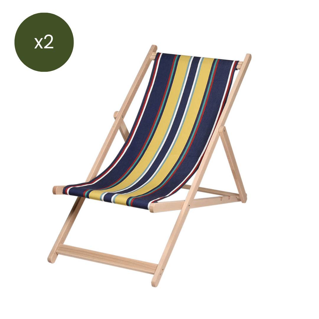 Autre - Lot de 2 chiliennes pliantes règlables - 100 % coton - bois hêtre - multicolore - MIMBASTE - Image 1