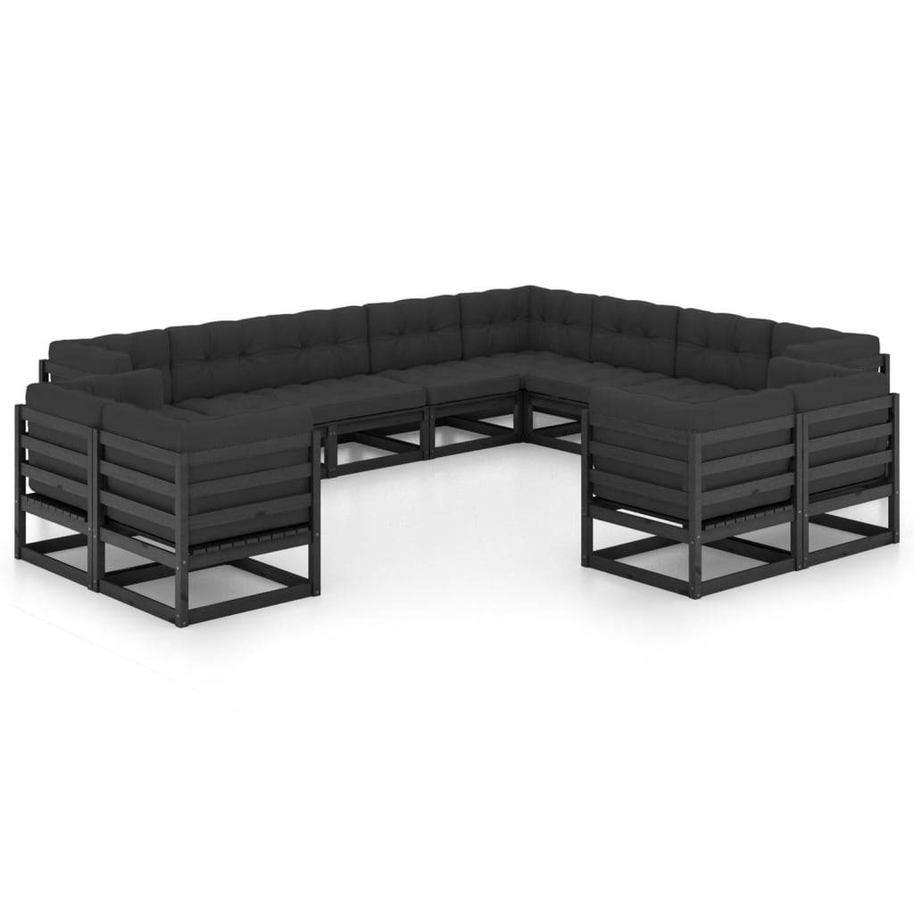 Helloshop26 - Salon de jardin meuble d'extérieur ensemble de mobilier 12 pièces avec coussins noir bois de pin massif - Image 1