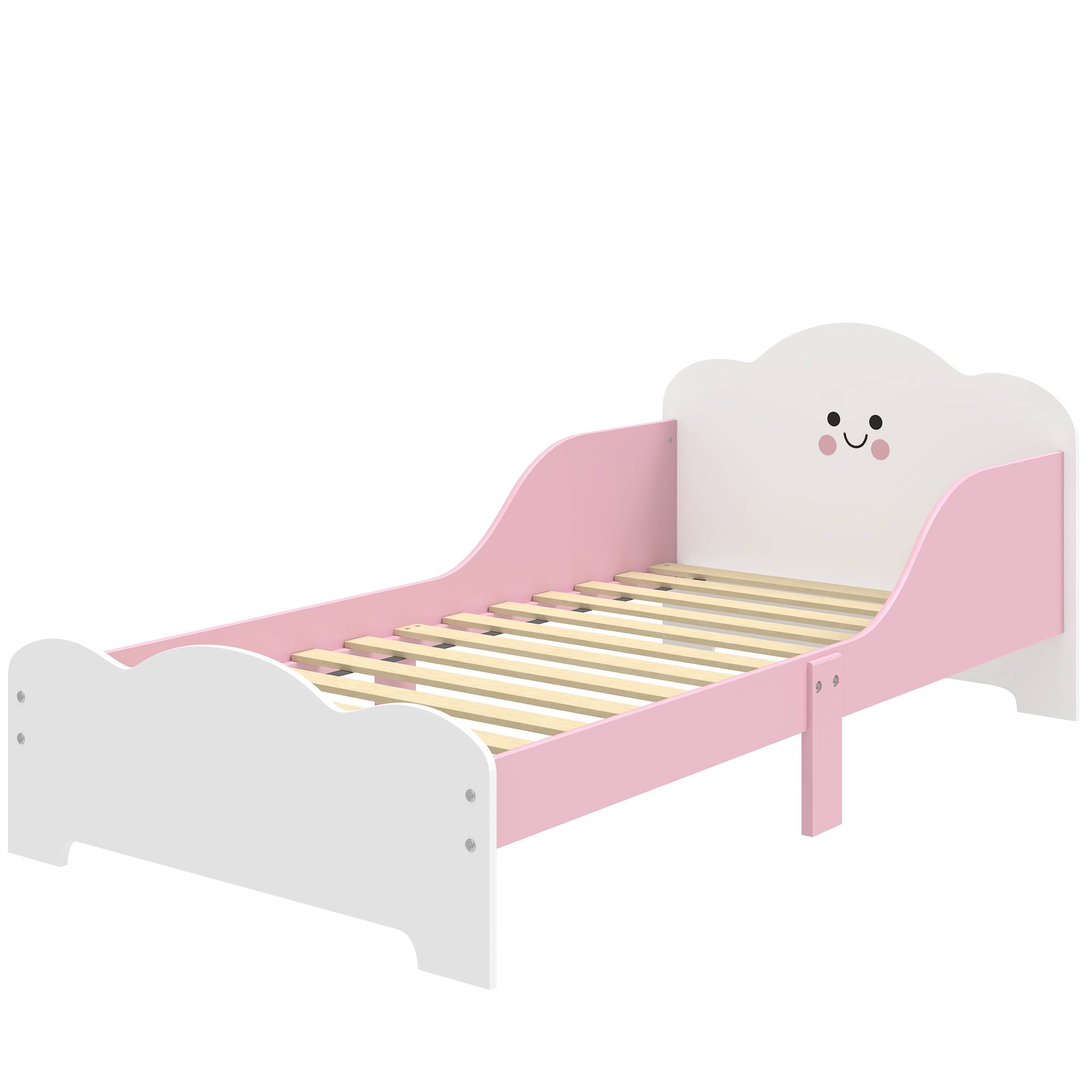 Lit enfant, cadre de lit 140 x 70 cm avec barrières de sécurité hautes pour enfants de 3 à 6 ans, sans matelas, rose - Image 2