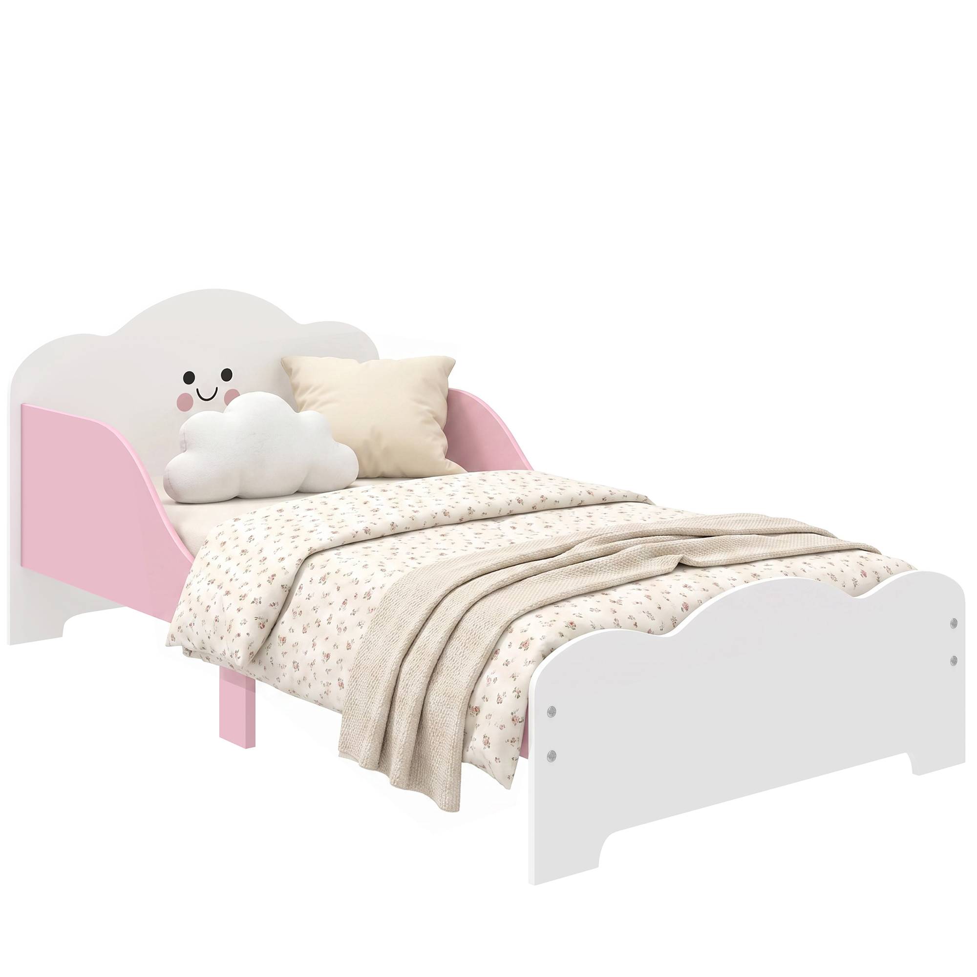 Lit enfant, cadre de lit 140 x 70 cm avec barrières de sécurité hautes pour enfants de 3 à 6 ans, sans matelas, rose - Image 1