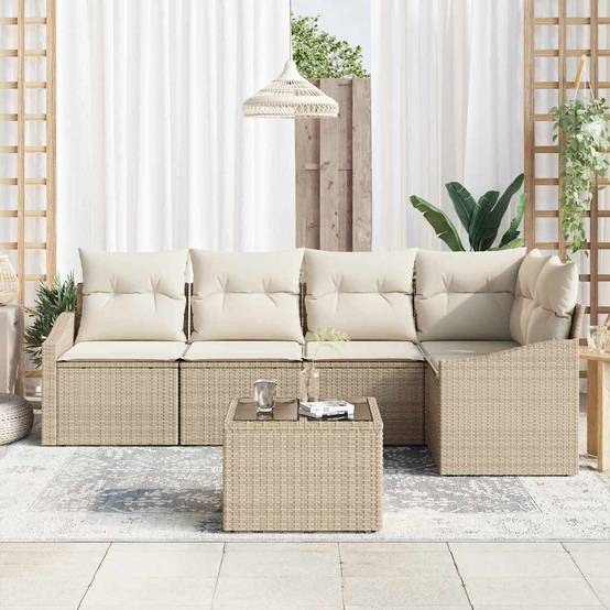 Vidaxl - Ensemble de canapé de jardin 6 pcs Beige et crème polyrotin vidaXL 3355400 - Image 4