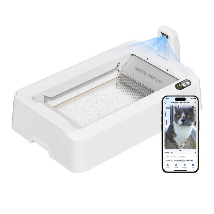 Petkit - PETKIT Purobot Crystal Duo – Litière autonettoyante pour chat avec caméra IA, design ouvert, suivi de santé et double désodorisation