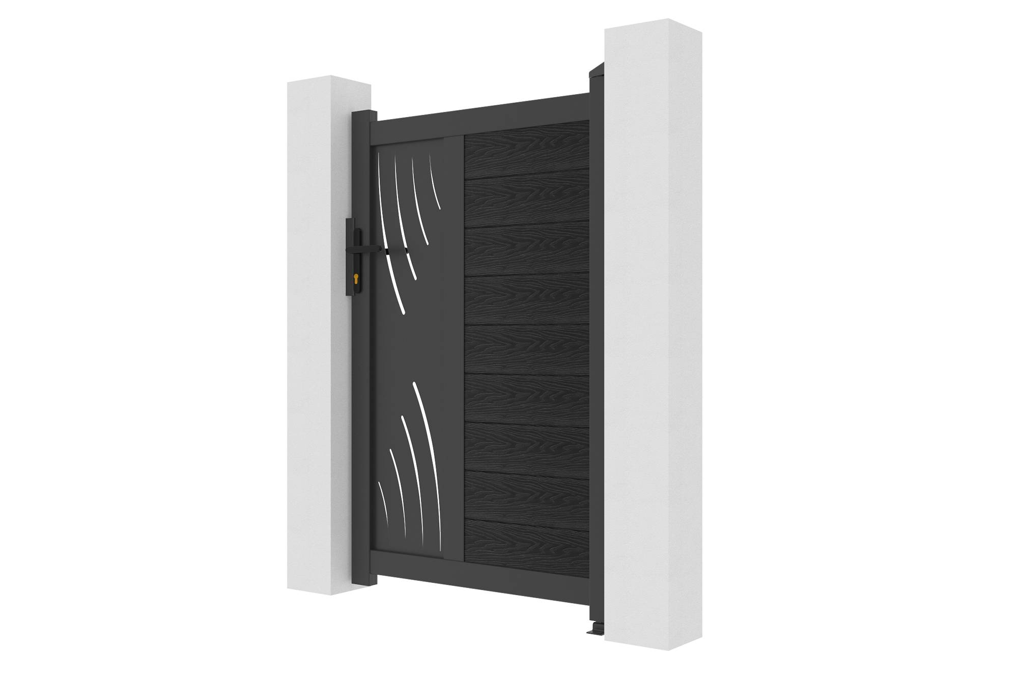 CASANOOV - Portillon bois composite 1m ATHOS VELETA H.160cm gris anthracite avec cadre aluminium + 2 poteaux EIFEL aluminium 10x10cm - Image 4