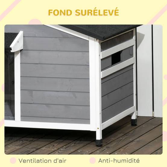 Niche chien extérieur Bois sapin Cottage Fenêtres Toit ouvrant 109x79x72cm Gris - ComfortXL Outdoor Living - Image 10