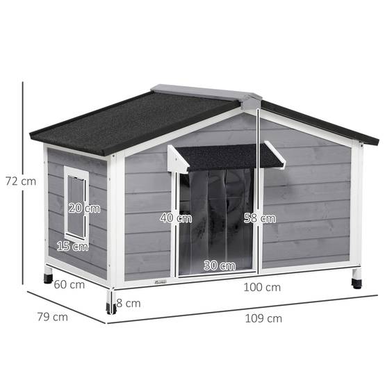 Niche chien extérieur Bois sapin Cottage Fenêtres Toit ouvrant 109x79x72cm Gris - ComfortXL Outdoor Living - Image 5