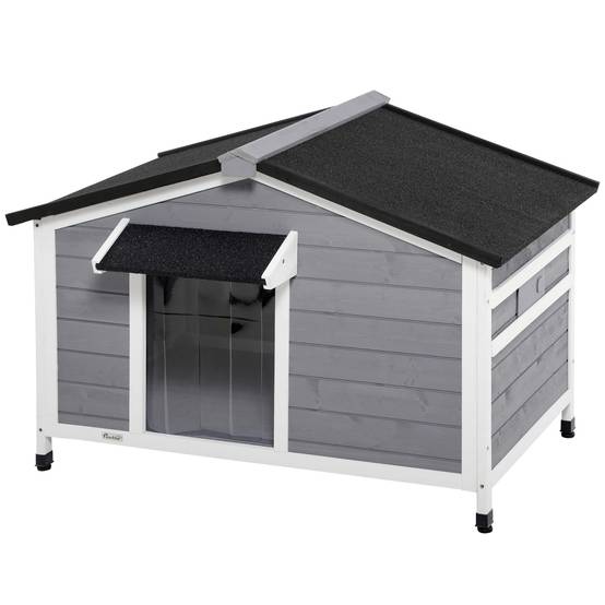 Niche chien extérieur Bois sapin Cottage Fenêtres Toit ouvrant 109x79x72cm Gris - ComfortXL Outdoor Living - Image 2