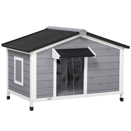 Niche chien extérieur Bois sapin Cottage Fenêtres Toit ouvrant 109x79x72cm Gris - ComfortXL Outdoor Living - Image 1