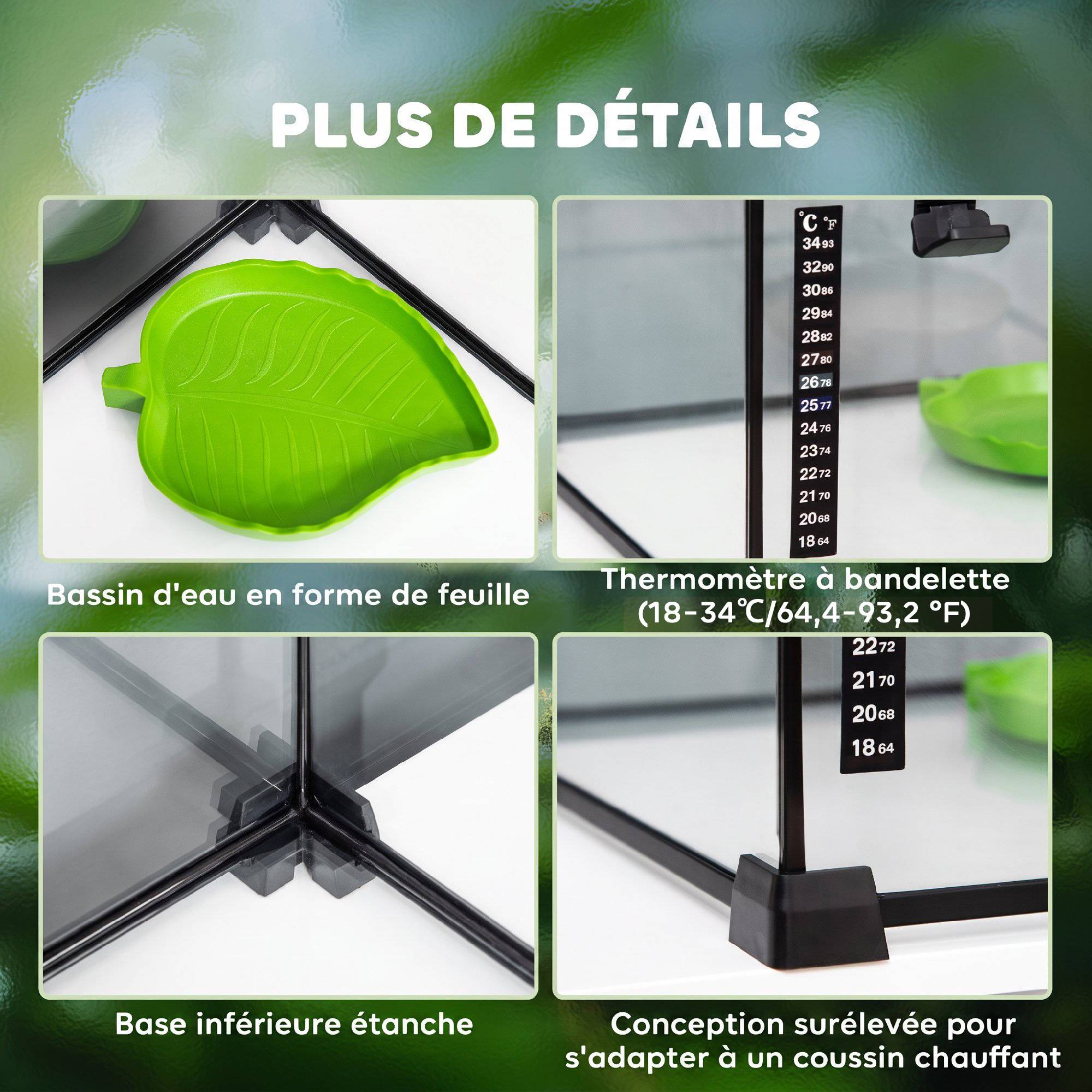 ComfortXL - Terrarium pour reptiles en verre trempé 30 x 30 x 20 cm noir avec couvercle grillagé coulissant et trappe de nourrissage - Image 6