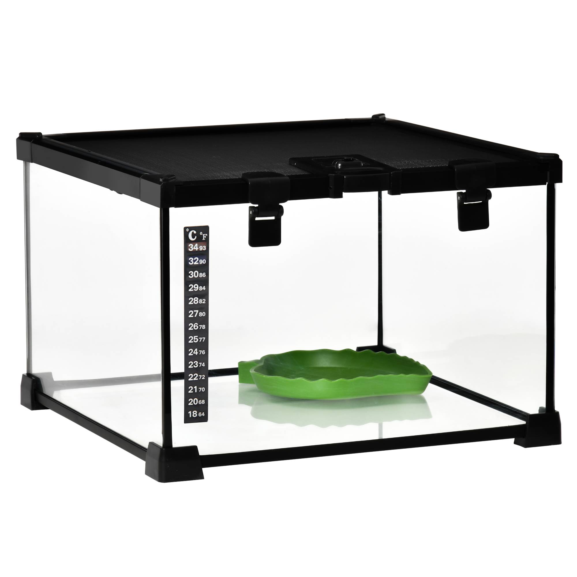 ComfortXL - Terrarium pour reptiles en verre trempé 30 x 30 x 20 cm noir avec couvercle grillagé coulissant et trappe de nourrissage - Image 10