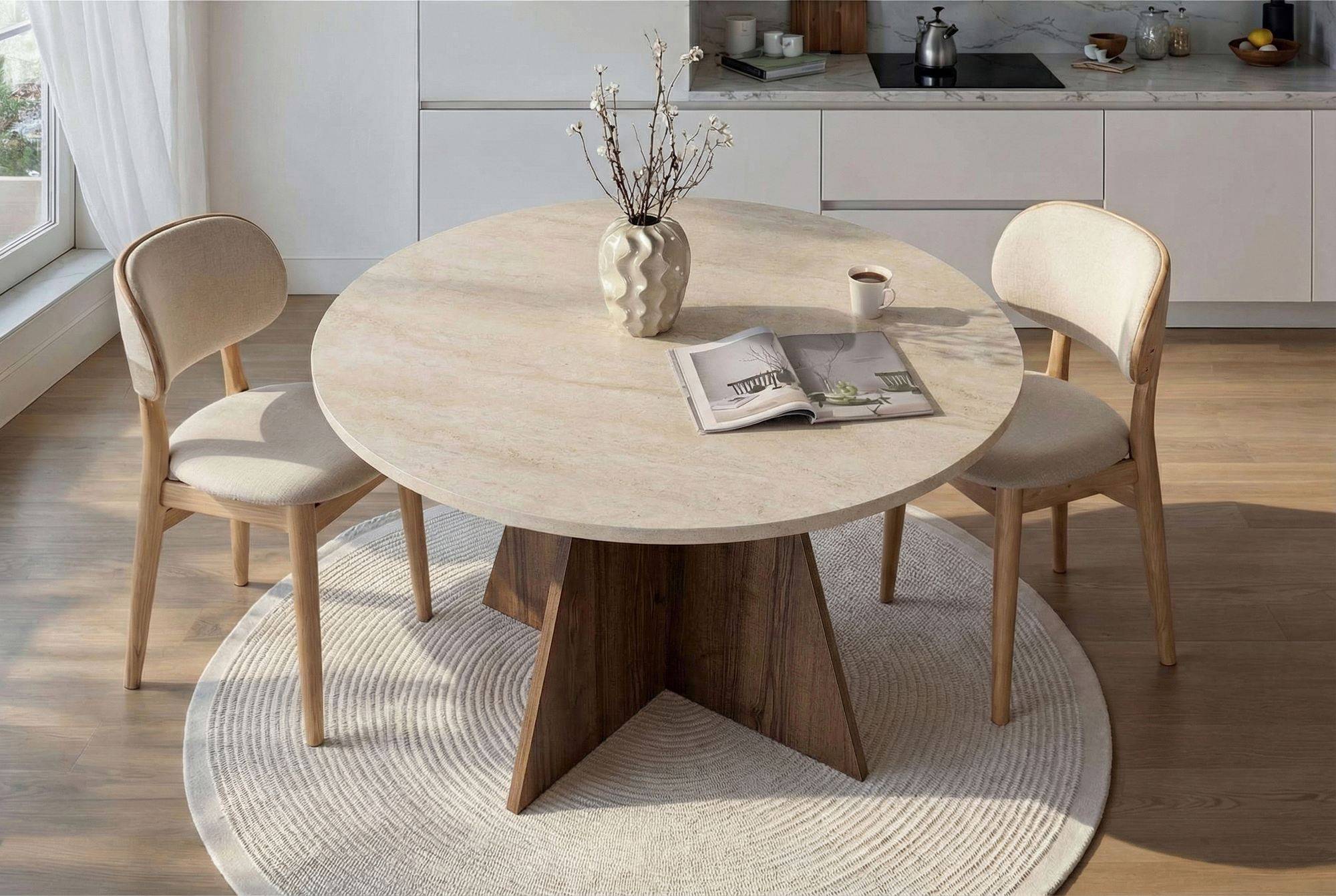 Habitat Et Jardin - Table à Manger En Bois "virella" - 120 X 120 X 75 Cm - Travertin -hanah Home - Image 2