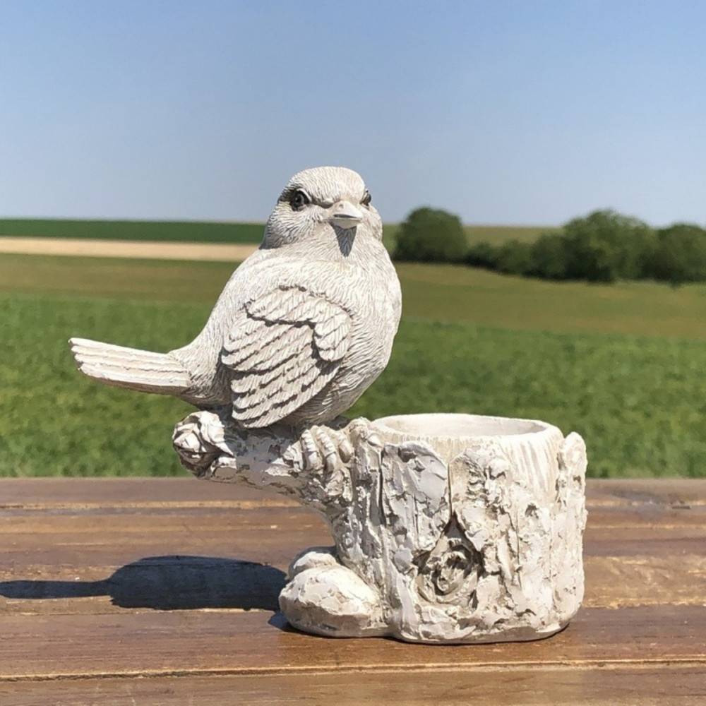 Bougeoir oiseau en résine blanc 12.5 x 14.5 x 5.5 cm Chemin de campagne - Image 2