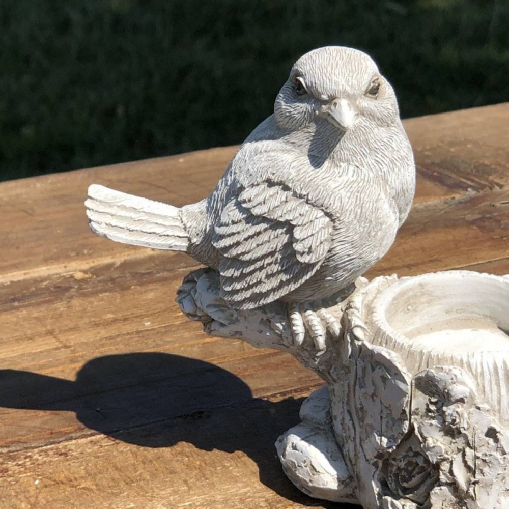Bougeoir oiseau en résine blanc 12.5 x 14.5 x 5.5 cm Chemin de campagne - Image 3