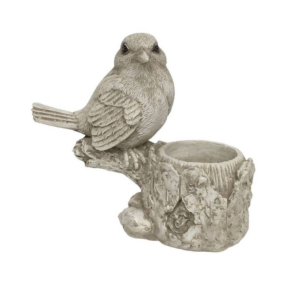 Bougeoir oiseau en résine blanc 12.5 x 14.5 x 5.5 cm Chemin de campagne - Image 1