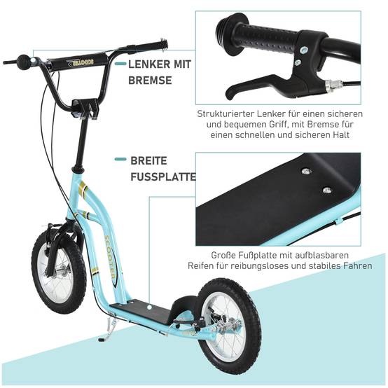 Sans Marque - Trotinette dès 5 ans, cityroller enfant, aluminium, 120x58x85-95 cm, bleu clair - Image 6