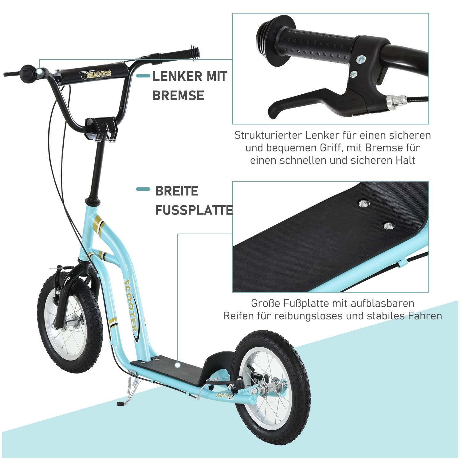Sans Marque - Trotinette dès 5 ans, cityroller enfant, aluminium, 120x58x85-95 cm, bleu clair - Image 6