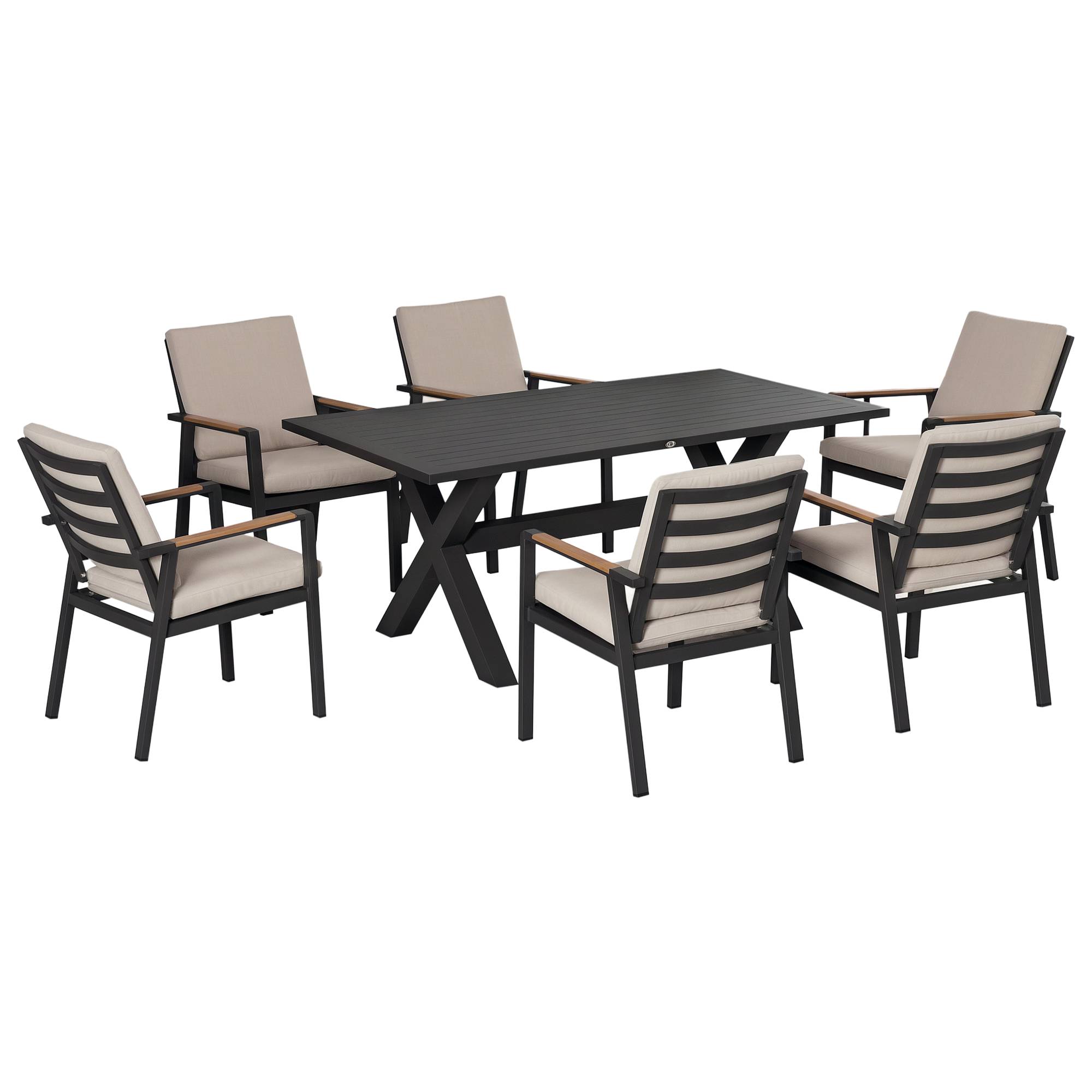 Salon de jardin aluminium noir et gris 175 x 92 x 73 cm - PANGIVO