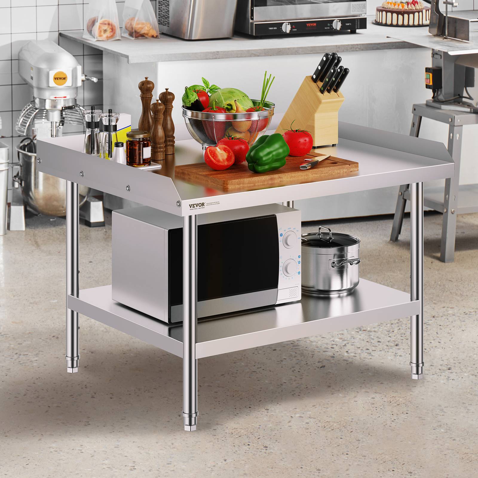 Vevor - VEVOR Table préparation métal 30x36x26 pouces, protection 3 côtés, hauteur réglable, pour cuisine commerciale. - Image 8