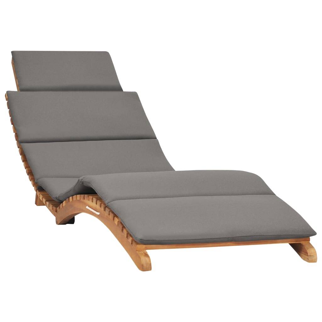 Helloshop26 - Transat chaise longue bain de soleil lit de jardin terrasse meuble d'extérieur pliable avec coussin gris foncé bois de teck - Image 1