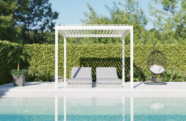 Pergola Bioclimatique Aluminium Autoportante Blanc 3x3 Manuelle S ORIAL France - Image 1
