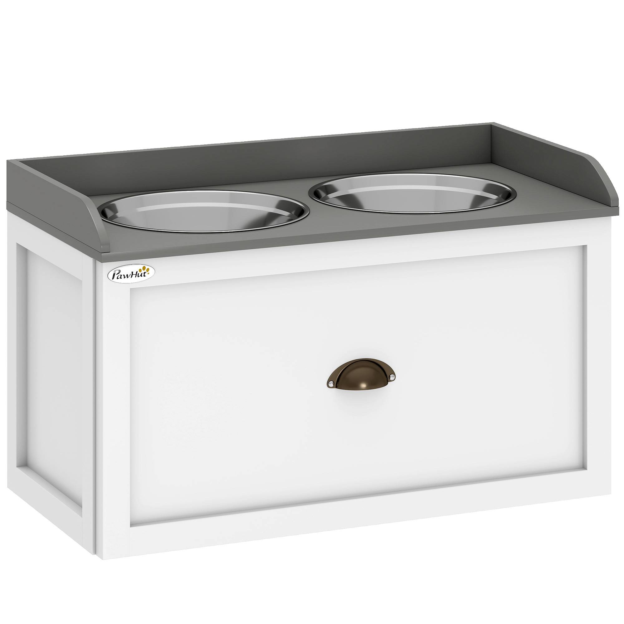 ComfortXL - Station repas surélevée pour grand chien MDF et inox 60 x 30 x 36 cm blanche et grise avec tiroir 21 L - Image 10